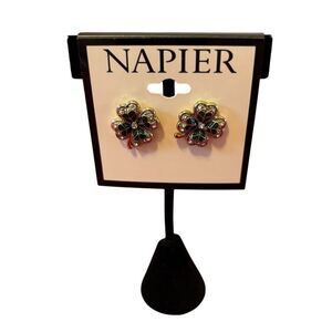 Napier Gold, Green & Pave Crystal 4 Leaf Clover Earrings.